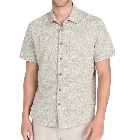 NEW Faherty Reserve Olive Frond Reserve Pima Short Sleeve Button Down Shirt - Picture 1 of 10